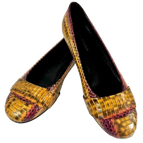 Snakeskin Flat Dress Shoes Size 6 Exotic Italian Leather Pink Gold Ballet Chic - Picture 1 of 13